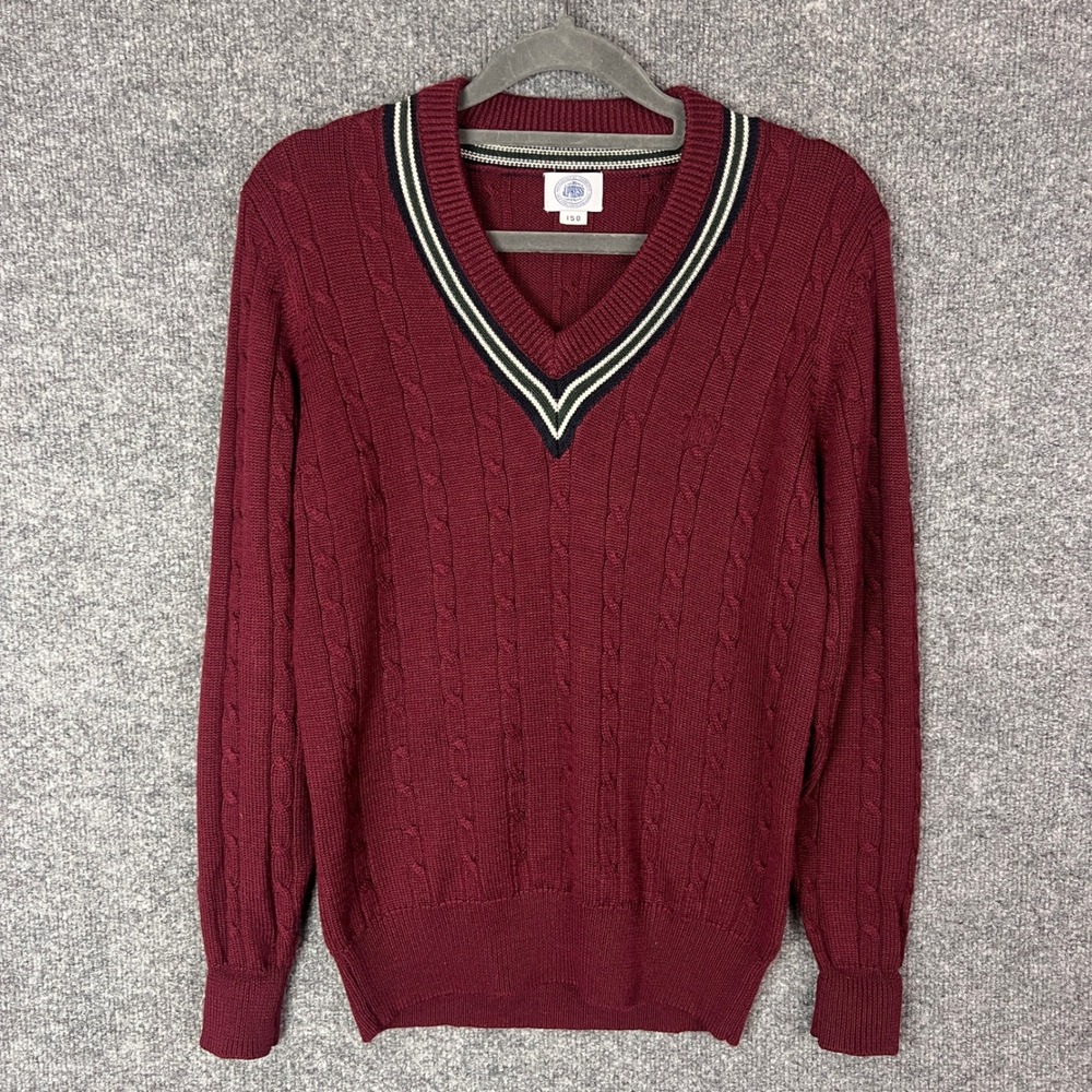 Vintage‎ J Press Burgundy Cable Knit V Neck Sweater men Small Preppy School